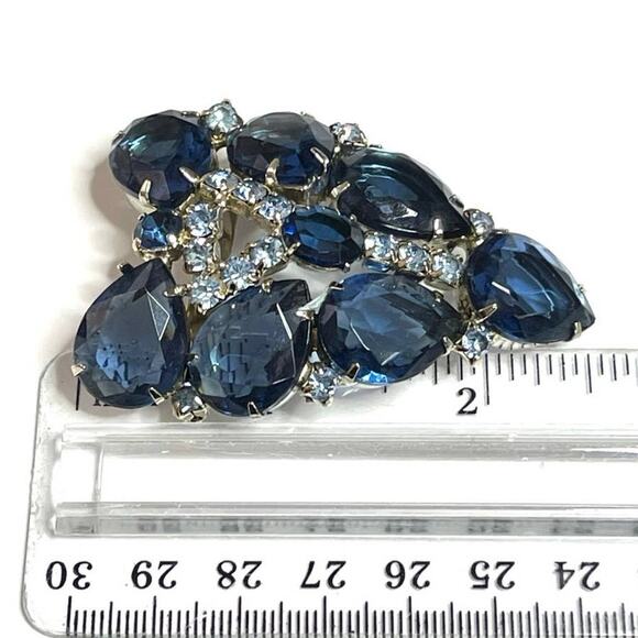 VINTAGE Brooch 2" Blue Rhinestone Vtg High End Costume Jewelry Pin A21 - Picture 7 of 7